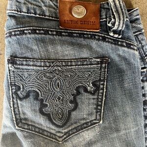 Antik Denim Blue Jeans with Ornate Embroidery shorts